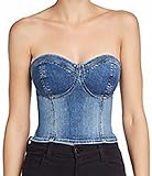 GUESS Womens Denim Strapless Corset Top Wren Wash Size XS