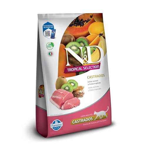 N&D Tropical para Gatos Adultos Castrados de Todas as Raças Sabor Suíno, Cereais e Frutas Tropicais 7Kg