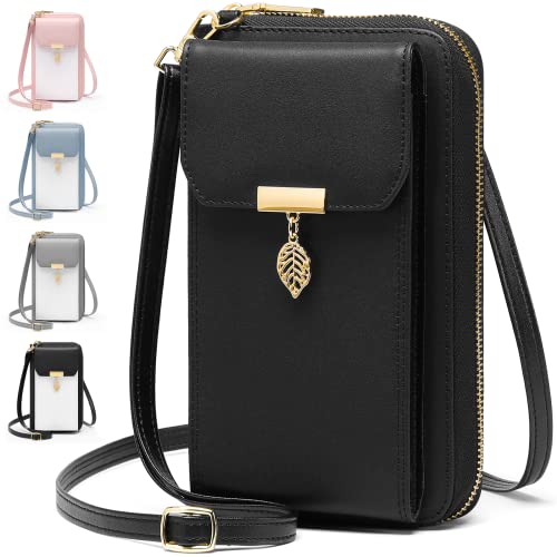 VOBUKE Handytasche zum Umhängen Klein RFID Schutz Umhängetasche Damen Leder Schultertasche mit 12 Kartenfächer Handy Crossbody Tasche Multifunktionale Reißverschluss Abnehmbar Schultergurt Geldbörse Cover