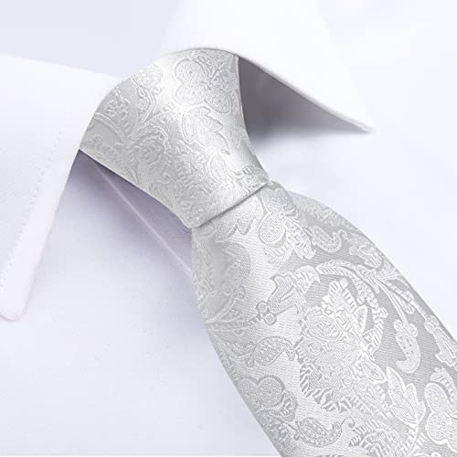 Image of DiBanGu Silk Floral Ties for Men Woven Paisley Necktie and Tie Clip Handkerchief Cufflinks Set for Party Wedding