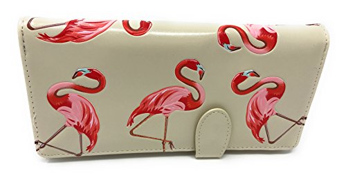 Shag Wear Flamingo Large Animal Wallet for Women and Teen Girls Vegan Faux Leather Beige 7"3