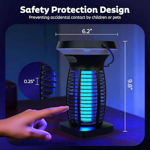 Image of OnBeam Solar Bug Zapper Outdoor, 4200V Electric Mosquito Killer for Patio | Solar & USB-C Charging, IPX5 Waterproof, Auto Mode, SOS Light, Indoor Fly Trap for Home, Backyard, Garden, Camping