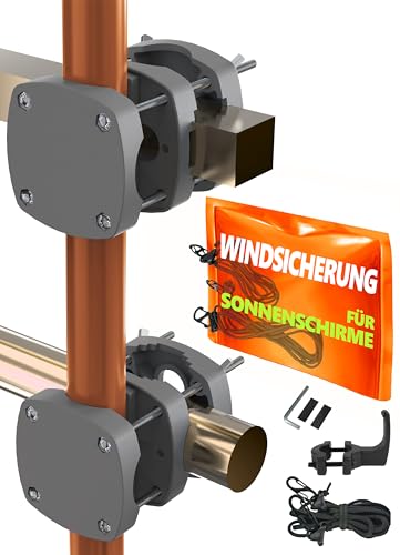 Menz 2 x Schirmhalterung Balkongeländer SunnyBoy 3.0 + Windsicherung für Schirme - Sonnenschirmhalter Balkongeländer als Sonnenschirmständer Balkon - Sonnenschirm Halterung Balkon Anthrazit