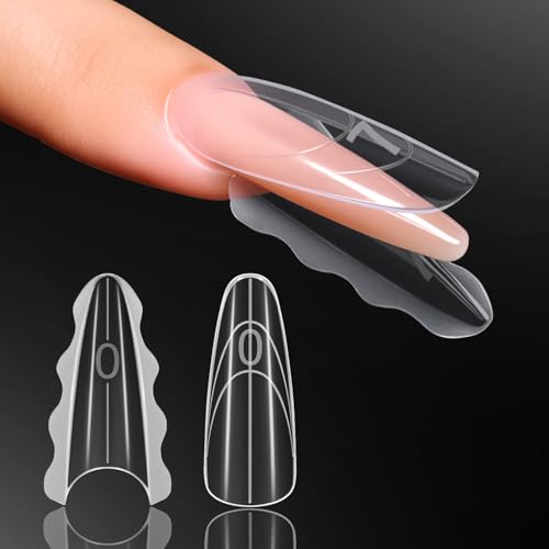 Makartt Sandwich Dual Nail Forms for Cleaner Gel Extensions: Long Almond Top & Bottom Nail Molds for Gel Builder Poly Nail Gel 280 PCS 14 Sizes Reusable Forms with Guidelines for Home DIY Salon Use