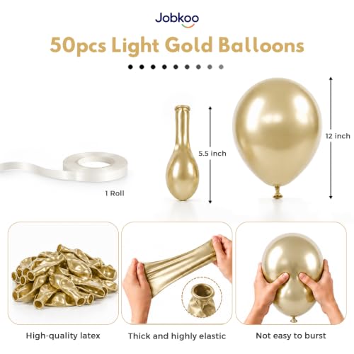 Image of Jobkoo Metallic Gold Balloons, 12 Inch Chrome Light Gold Latex Balloon