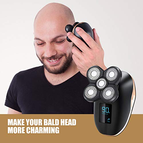 Electric Shaver for Men Grooming Kit, Cosyonall 5 in 1 Electric Razor Cordless Waterproof Wet Dry Rotary Bald Head Shaver Nose Trimmer Facial Cleansing Brush, USB Rechargeable with LED Display - Thumbnail 4