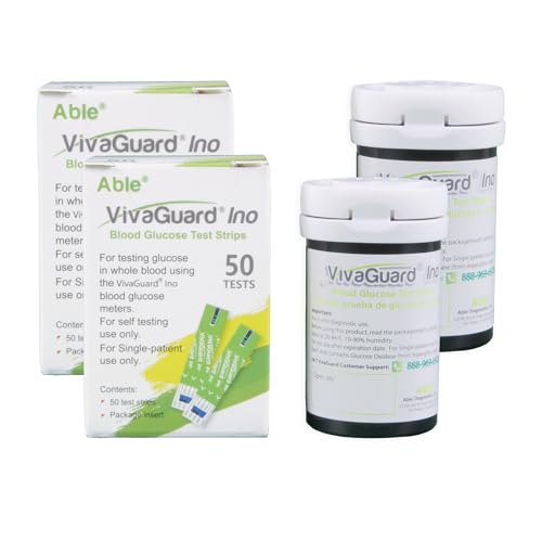 Vivaguard Ino Blood Glucose Test Strips for Diabetes - 100 Counts Accurate Diabetic Test Strips for Monitoring Blood Sugar - Compatible with Vivaguard Ino Glucometers Only, Green