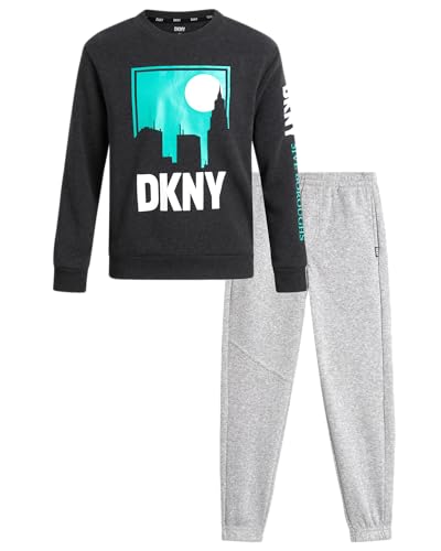DKNY Boys' Tracksuit Set - 2 Piece Soft Performance Fleece Athletic Sweatshirt and Jogger Sweatpants for Boys (Sizes: 4-12)