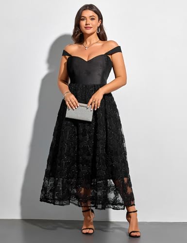 Image of EYWOL Formal Wedding Guest Cocktail Party Floral Embroidered Dress M-3XL | Embroidered,Floral,Sheer A-Line,Maxi,Sweetheart Neckline,Puff Sleeves,Tie Back, Parties,Wedding,Formal,Cocktail,Occasions