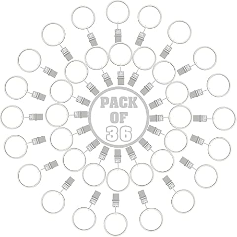 36 Pack White Curtain Rings with Clips Curtain Hooks Curtain Clips with Rings Curtain Rod Ring Clips, Ring 1.5 inch Interior Diameter, Fits up to 1.25" Rod (1.5 inch,White) Cover