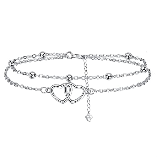 J.MUEN Bracelet Coeur Femme Argent Sterling 925 Avec Zircone, Idée Cadeau Anniversaire pour soeur mère femmes (17 + 4cm)