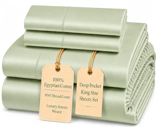 Image of King Size Sheets Deep Pocket Set, 4PC Breathable Sheets King Size - Seafoam | 800 Thread Count King Size Sheet & Pillowcase Sets, OEKO-TEX Certified, Luxury Sateen Weave, 15 inch Deep Pocket Bed Sheet