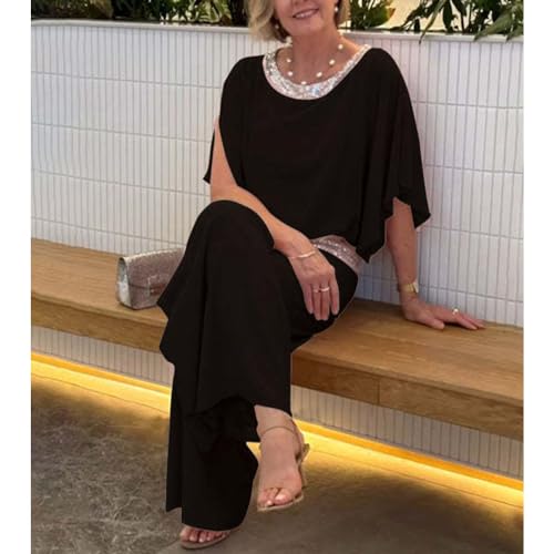 ZOCANIA Sequin Color Block 2 Piece Dresses Formal Pantsuit Women Crewneck Wedding Guest Pant Suits Cocktail Pantsuits4