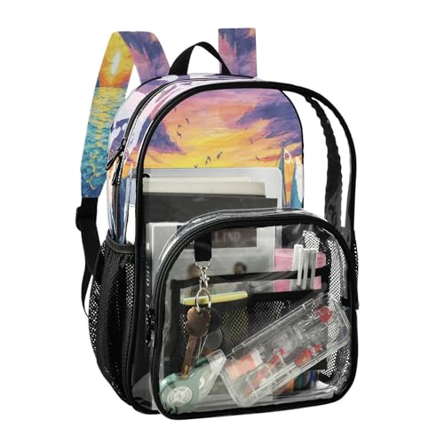 Sea Sunset Clear Backpack - Stadium Approved Large 15.7-inch Waterproof Transparent Bag for Sports, Concerts, Work, Travel#4332