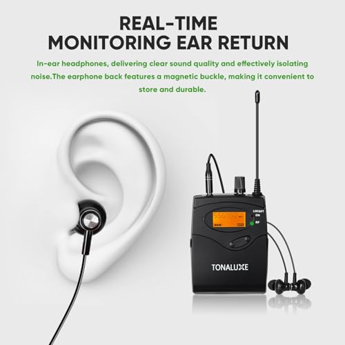 Image of Wireless in Ear Monitor System, PRO UHF IEM System Mono with Metal Rack Mountable Transmitter, 1 Bodypack Receiver with Earphone, 100 Adjustable Frequencies, 262ft Operation for Singers Bands