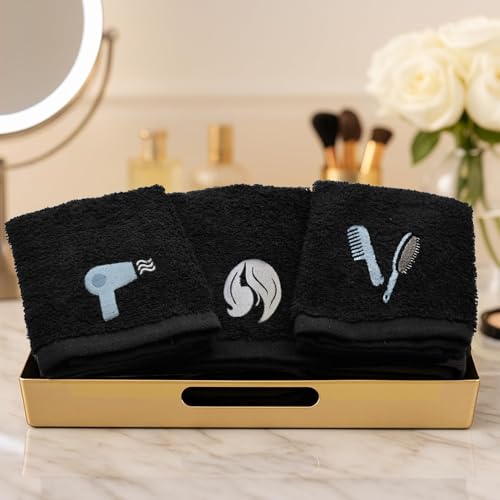 Image of DAN River Black Makeup Towels - Pack of 6 (13x13 in) - Ultra Soft Cotton Face Towels with Embroidery - Reusable, Quick-Dry & Machine Washable Makeup Remover Cloths for Bathroom, Spa & Salon