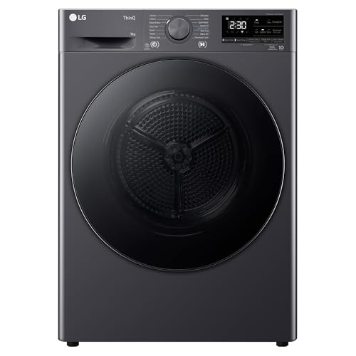 Image of LG 9 Kg, Wi-Fi, Dual Inverter Heat Pump, Eco-Hybrid Technology Fully Automatic Front Load Dryer (DHV09SAM, Double Layer Air Filter, Allergy Care, Auto Cleaning Condenser, Middle Black)