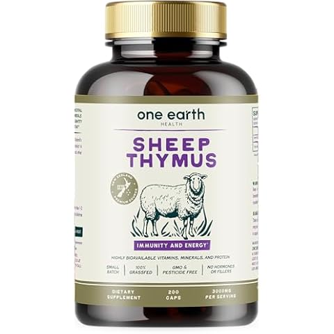 One Earth Health Grass Fed Thymus - New Zealand Sourced Thymus. 3,000mg per Serving, 200 Count Cover