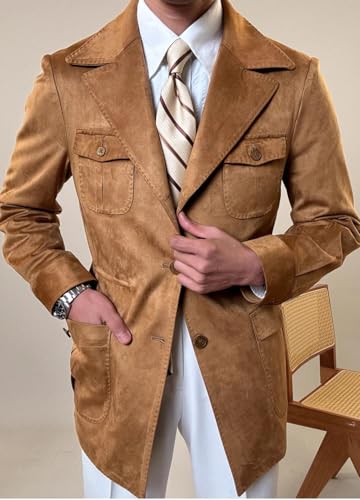 Mens Vintage Hunting Trucker Suede Jacket Men Faux Suede Jackets Blazer with 4 Workwear Pockets2
