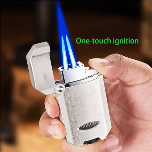 Mechero de doble llama recargable para exterior y hogar con visor de gas transparente 4