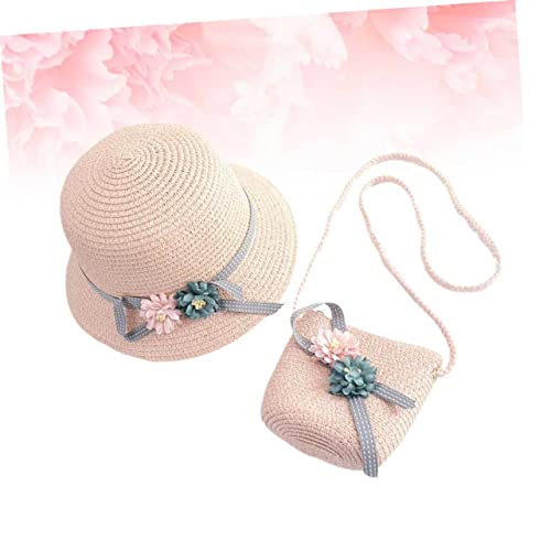 Little Girls Boys and Girls Straw Hat Straw Cap Bag Adorable Beach Hat Pink2