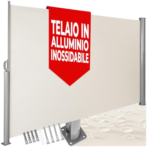 tectake® Tenda Frangivento a Scorrimento con Cassonetto in Alluminio, Paravento Estraibile Esterno, Frangivista con Meccanismo Automatico, Protezione Solare e Privacy, 180x300 cm - Beige