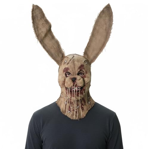 DEZEXHOM Scary Bunny Scarecrow Mask Burlap Sack Realistic Latex Rabbit Horror Devil Killer Mask Robber for Adult Halloween Cosplay Party
