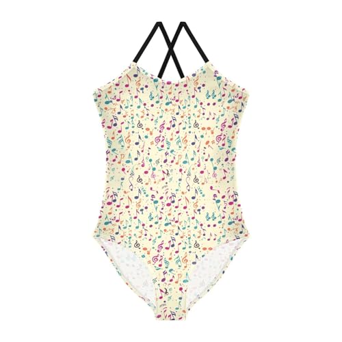 ALAZA Colorful Music Notes Yellow Girls Swimsuit Bathing Suit Beach Swimwear One Piece 3-10T