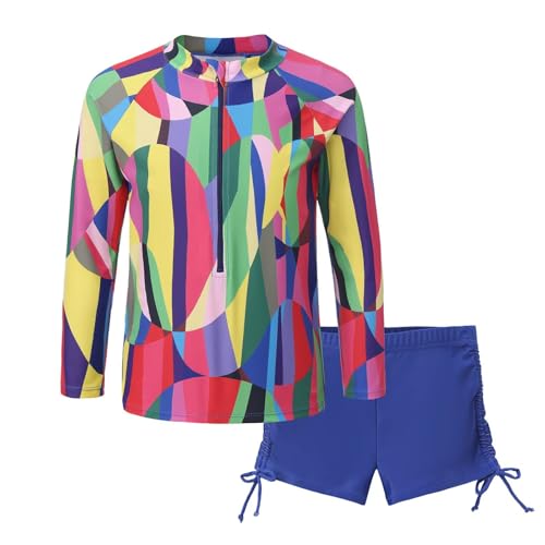 Image of Girls Rash Guard Set for Girls Long Sleeve Swimsuits Hawaiian Two Piece Bathing Suits Swimwear Set