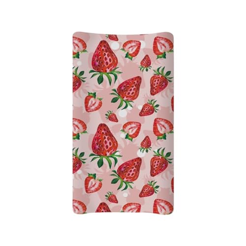 Wideasale Cute Red Strawberry Print Diaper Changing Pad Covers Sofy Cozy Breathable Change Table Sheets Kawaii Fruits Theme for Baby Boys and Girls Fit 32