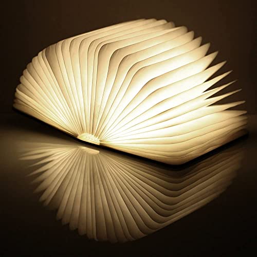 FlashPrix Lampara Libro Plegable de Madera, Múltiples Posiciones: 360 grados, Luz LED, Batería de 800mAh con 8 horas de uso Cover