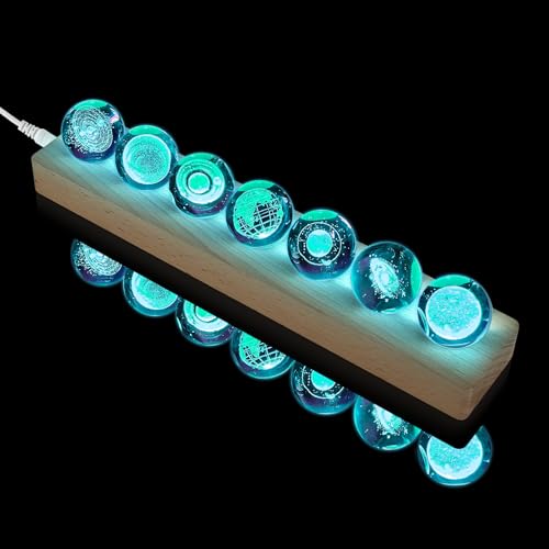 Image of JOJOCY 7 Pcs Solar System Planet Crystal Balls LED Wooden Base, 3D Outer Space Decor with 7 Colors, Includes Earth, Sun, Milky Way & More, Ideal Gift for Astronomy Lovers, Room Office Decoration