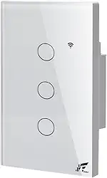 Interruptor 3 Teclas Touch Inteligente Paralelo Wi-Fi + RF433, Acabamento Em Vidro Temperado