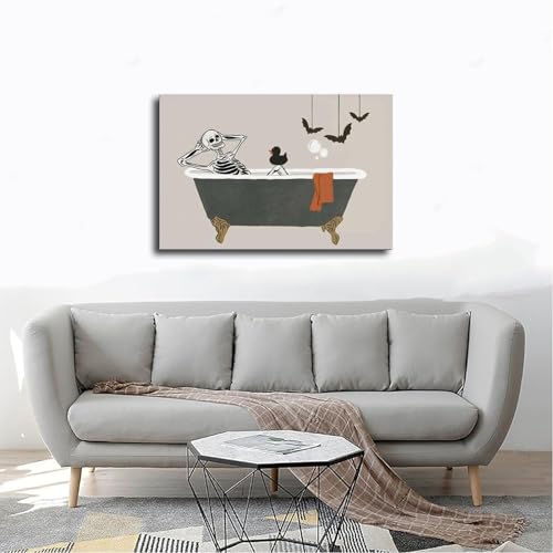 Poster squelette baignoire toile déco salon 61x91cm