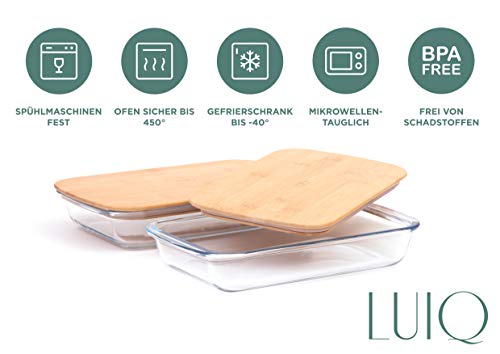Aufschnittbox LUIQ 2er Set aus Glas mit Holzdeckel, 1,6L