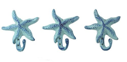 Starfish Wall Hook Hangers Cast Iron Antique Blue - Set of 3