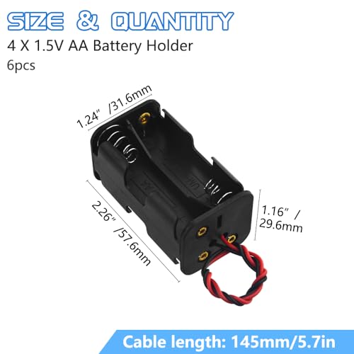 WMYCONGCONG 6 STÜCKE 4 x 1,5 V AA Batteriehalter-Gehäusebox mit schwarzroten Kabel