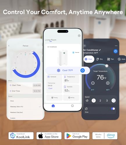 Image of 12,000 BTU Smart WiFi Portable Air Conditioner, Cools up to 550 Sq.Ft, Auto-Evaporation, 3-in-1 Modes, Voice & Remote Control, Quiet Operation, White