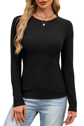 WIHOLL Long Sleeve Shirts for Women Fall Fashion Crewneck Ribbed Sweaters Slim Fit Tshirts Winter Clothing Layer Basic Tees4
