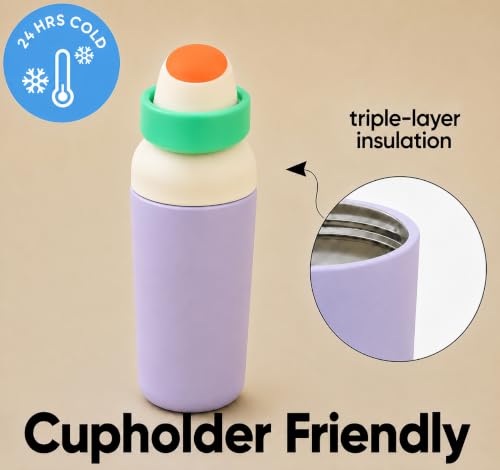 Image of HomeCloud 500ML Stainless Steel Water Bottle for Kids - Double Wall Vacuum Insulated, Leakproof Straw Lid, BPA-Free Reusable Flask with Dual Drinking Spout for School, Travel & Sports (Purple Green)