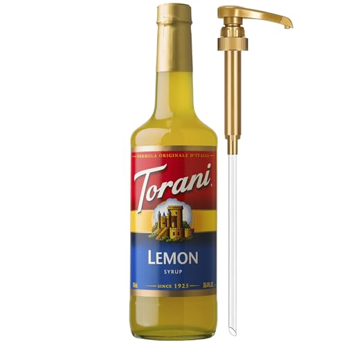 Torani Lemon Syrup for Drinks, Flavoring for Iced Tea, Sodas, and Cocktails, Glass Bottle with Pump Included, 25.4 Fl Oz