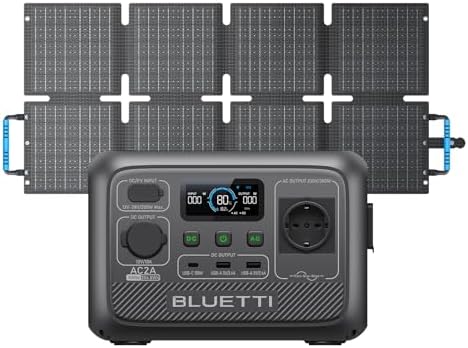 BLUETTI AC2A Generador Solar con 60W Panel Solar, Recarga al 80% en 40 min, Batería LiFePO4 de 204Wh 300W Salida de CA (600W Power Lifting), Sistema para Camping