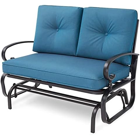 Incbruce Outdoor Rocking Chair with Cushion Glider Bench for 2 Person, Seating Loveseat Steel Frame for Porch, Patio, Garden (Peacock Blue) Cover