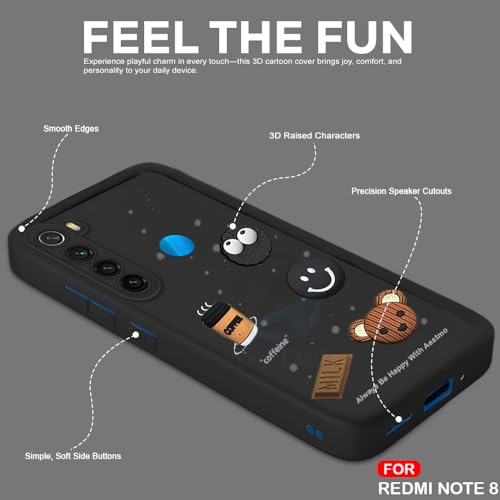 Image of AESTMO Back Case Cover for Redmi Note 8 Cover | Cute Fun Cartoon 3D Ball | Coffee Silicone Case | Full Body Protection | Camera Protection Back Cover for Redmi Note 8 (Black)