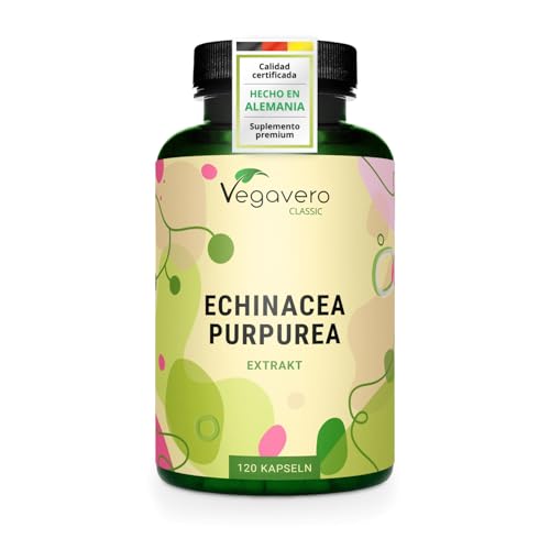 Equinácea Vegavero | Extracto 2900 mg | 4% Polifenoles | Vegano & Sin Aditivos | Sistema Inmunitario + Resfriado + Vías respiratorias | 120 Cápsulas