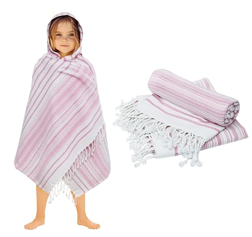 ORIGINAL KIDS Fouta Hooded Bath Towel with Fringes - 2 Pack 100% Cotton