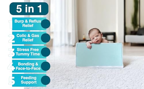Image of bebon BurpHelp Nursing Pillow for Baby Burp, Reflux, Colic and Gas Relief - Helpful Essential for Tummy Time, Neck and Shoulder Development (Cloud Grey)