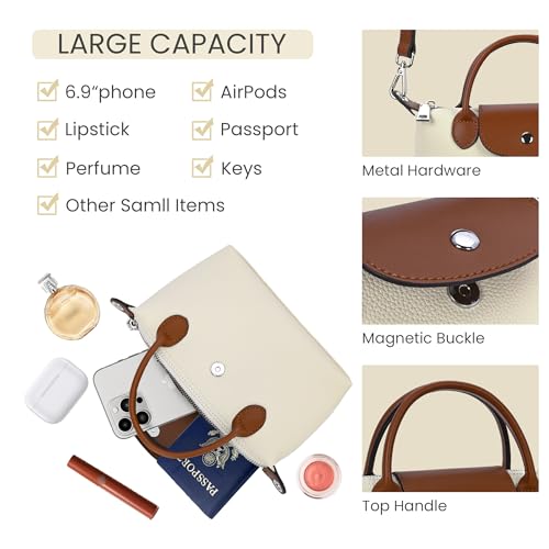 Image of HESHE Small Leather Crossbody Bags for Women Mini Tote Shoulder Handbags | Designer Real Genuine Leather Travel Purse Adjustable Straps Sacthel Hobo Purses Magnetic Snap Zippered Closure