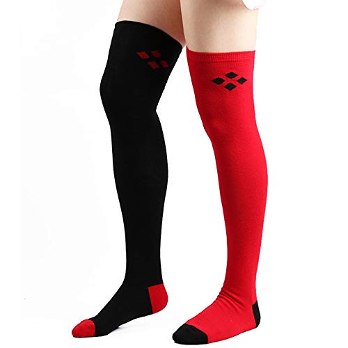 Women Extra Long Over the Knee Cotton Spring Fall Winter Soft Warm High Boot Stockings, 1 Pair Black + Red, One Size4