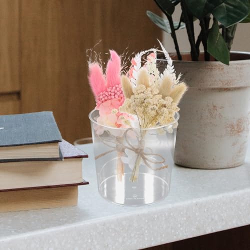 Image of HOMSFOU Translucent Round Wake up Flower Bucket 6.5 Inch Floral Storage Bin for Fresh Flower Display and Decorative Home Centerpieces